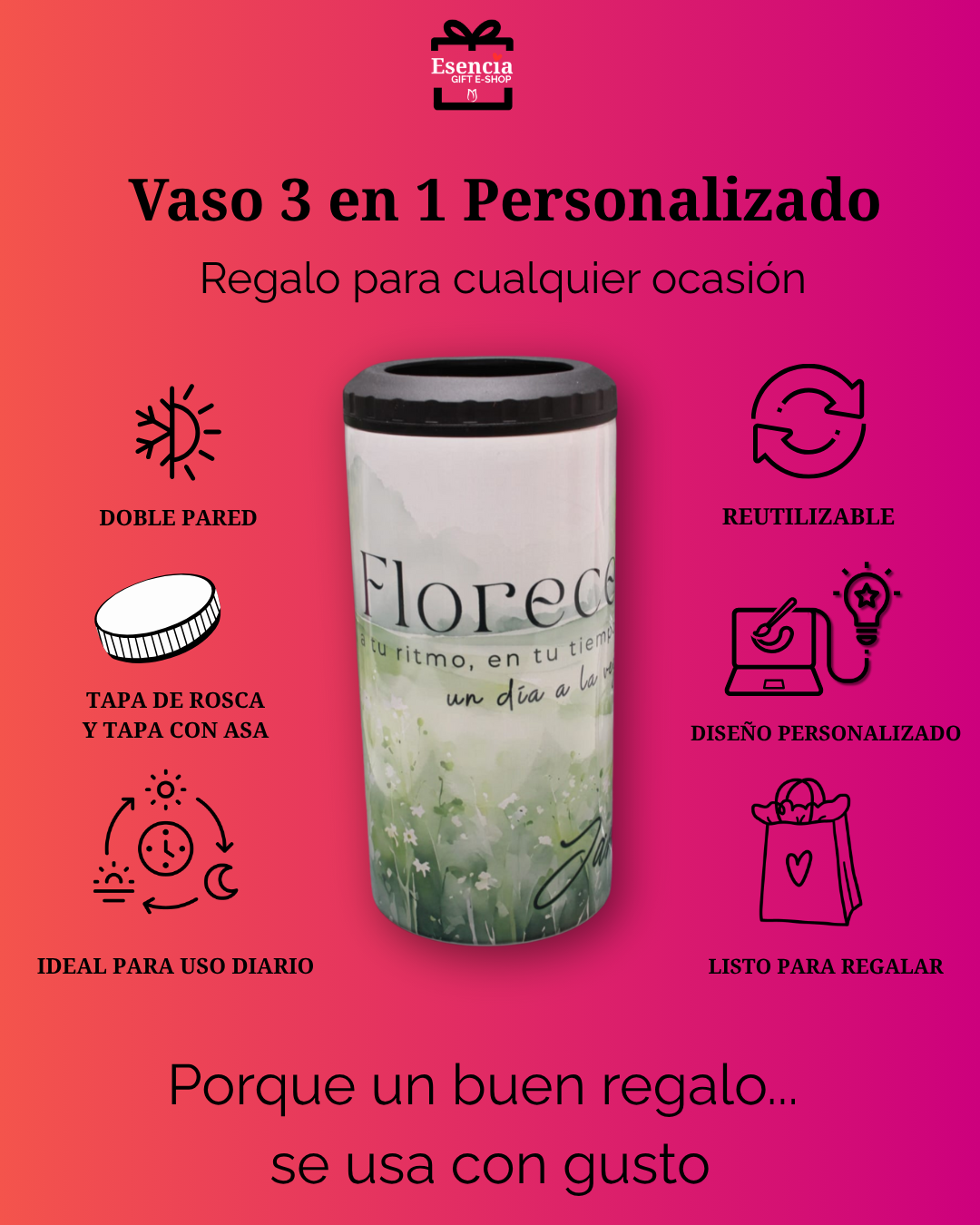 Vaso 3 en 1 Personalizado | Enfriador de botellas, latas y vaso térmico